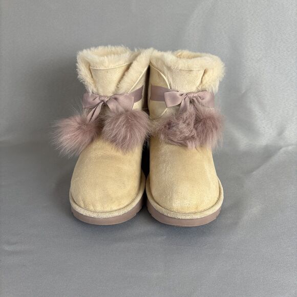 Womens 8 Ugg Boots Gita Powder Cream Purple Pompoms gorgeous RARE (Some Wear) - Picture 7 of 16